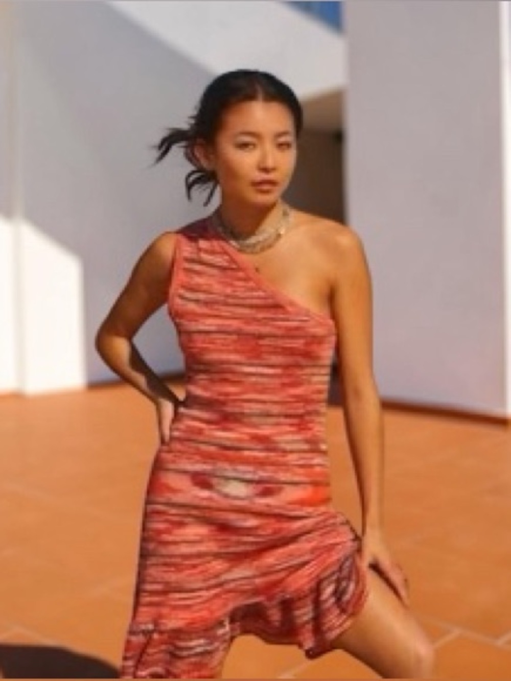 ANTROPOLOGIE One-Shoulder Orange Knit Mini Dress Beach Casual Resort-wear XS
